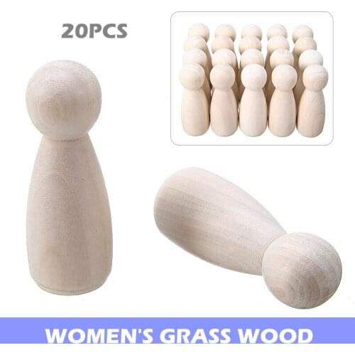 20Pcs New Wooden Peg Doll Unfinished Family People Wedding Craft Female Kids DIY Home Wooden Craft Decoration