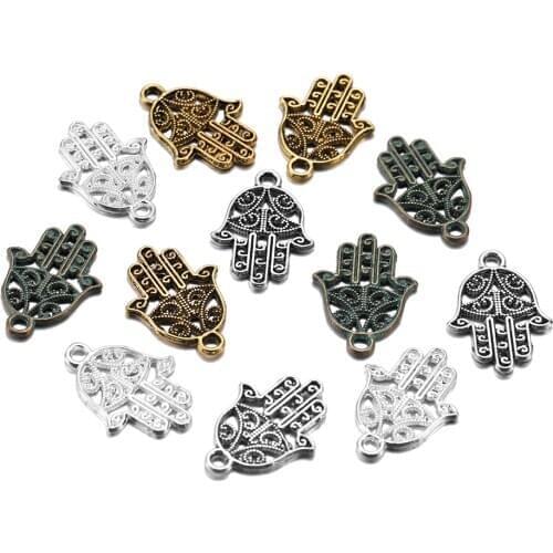 20pcs Charms Hamsa Palm Protection Pendant Hand of Fatima Charms Metal Islam Bracelet Necklace Jewelry Making Supplies Wholesale