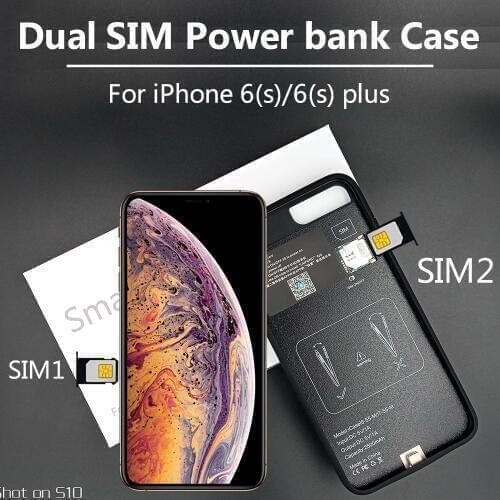 2020 New Bluetooth Dual SIM Dual Standby Adaper Ultrathin Long Standby for i Phone 6(s)/6(s) plus with 1500/2300 mAh Power Bank
