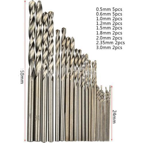 25PCS/SET Straight Shank HSS Twist Drill Bits 0.5-3.0mm for Drilling Copper-iron-aluminum Plate, Acrylic Plate, Wood, Plastic