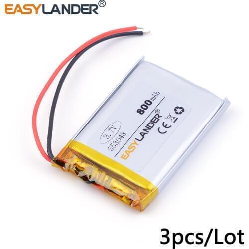 3pcs /Lot 553048 800mAh 3.7v lithium Li ion polymer rechargeable battery For Phone MP4 GPS Cell Ship E-book Bluetooth Speaker