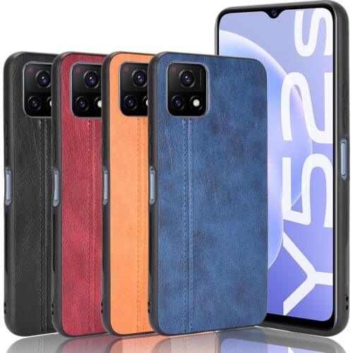 Vivo Y52s 5G Case 6.58 inch Lightweight Calfskin PU Leather lines Soft Edge Phone Case For Vivo Y52s 5G V2057A Back Cover