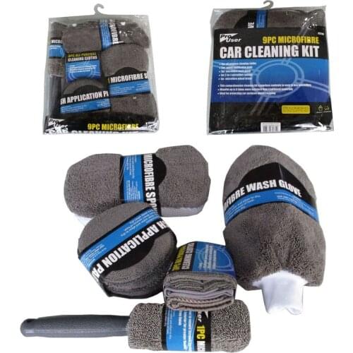 9pcs Care Cleaning Tool Auto Wash Mitt Microfiber Towel Wash Gloves Wheel Brush Pad Wash Sponge Mitt Car Detailing Wash Kit