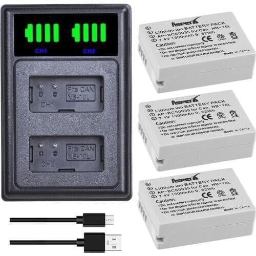3pcs NB-10L Battery + NB10L NB 10L Battery Charger for Canon 1100D G1X G15 G16 PowerShot SX40HS SX50HS SX60HS SX40 SX50 SX60 HS