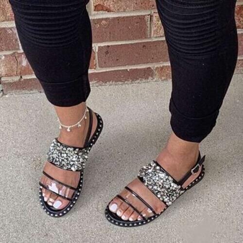 Siddons 2020 Sandals Women Glitter Bling Flats Shoes Woman Summer Casual Buckle Strap Transparent Ladies Beach Gladiator Sandals