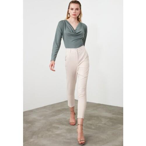 Trendyol Pomegranate Flower Basic Casual Trouser Ankle Pencil Slim Fit Womens Pants Trouser Suits Woman Clothes TWOSS19ST0038