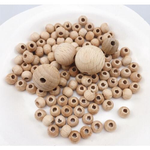 Beech Wooden 8-20mm Round Beads Ecofriendly DIY Craft Jewelry Accessories Nursing Chewing Round Silicone Beads Necklace