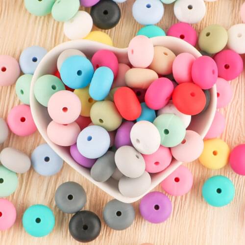 Sunrony 60PC 14mm Silicone Abacus Beads Multi Color Lentil Loose Eco-Friendly Beads DIY Pacifier Chain Nursing Baby Teether Toys