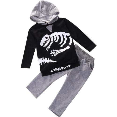 Kid Baby Boy Dinosaur Skeleton Hoodie long sleeve T-shirt Tops 2pcs Jumper+Pants 2 Outfit sets CCUS