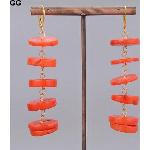 GuaiGuai Jewelry Natural Freeform Disc Orange Space Corals Lever Back Dangle Earrings Handmade Trendy For Women