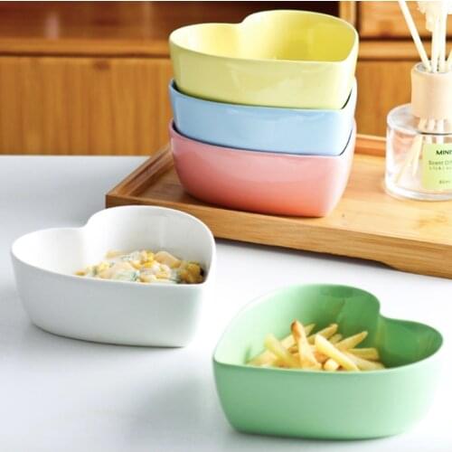 Nordic Ceramic Salad Plate Candy Color Breakfast Cereal Fruit Bowl Dessert Soup Noodles Rice Small Heart Shape Bowl Tableware