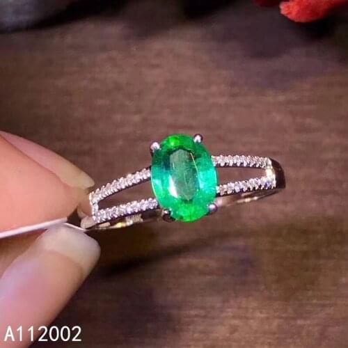 925 Pure Silver Chinese Style Natural Emerald Womens Popular Fashion Simple Oval Adjustable Gem Ring Fine Jewelry Support Detec