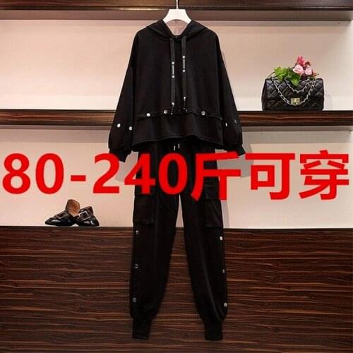 Plus Size Fashion Suit Womens Spring and Autumn Sportswear Two-piece Suit Womens Sportswear Pants Suit Sports Pants Ladies