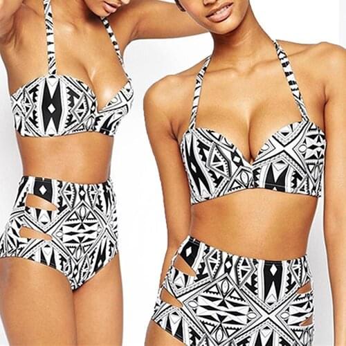 Hot Sales Sexy Summer Geometric Print Bikini Two Pieces High Rise Swimsuit Bathing Suit