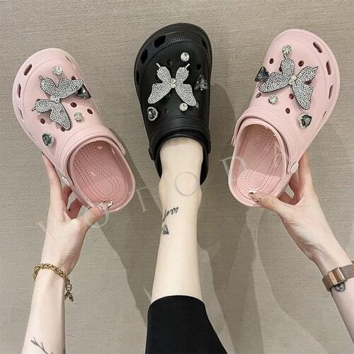 Summer Women Beach Sandals Woman Platform Garden Slippers Lady Outdoor Flip Flop Female Rhinestone Slides Diamond Increase Shoes