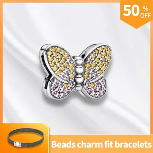 Hot Sale 925 Sterling Sliver Butterfly Beads Clip Charms Fit Original Pandora Bracelets For Women DIY Gift