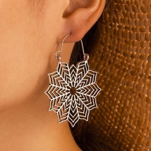 LIMARIO Vintage Gold Silver Color Drop Earrings for Women Classic Ethinic Carve Hollow Geometric India Jewelry Wholesale