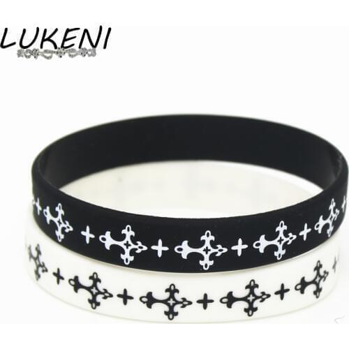 LUKENI 50PCS Casual Cross Silicone Wristband Black White Sports Religious Rubber Charm Bracelets&Bangles Gifts Wholesale SH127