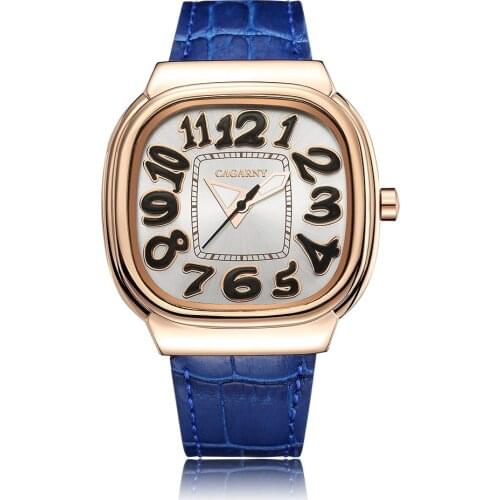 Men Women Wrist Watches CAGARNY Big Numbers Square Style Casual Analog Quartz Leather Strap Sport Clock 6870