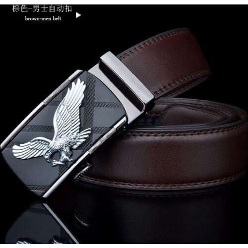 Mens leather belt, eagle style automatic buckle belt, Korean fashion business mens belt