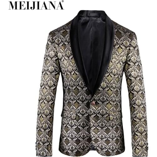 Breasted Men Full Suit Slim Jacket Fit MEIJIANA Casual Single 2018 Sleeve Suit Plus Fashion Blazer Print Size Blazer Floral