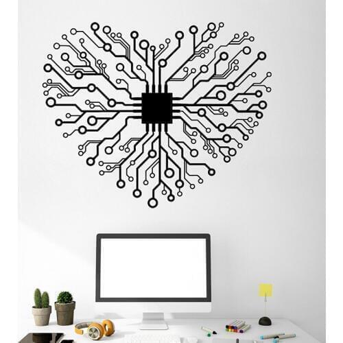 Heart Chip Wall Decal Geek Engineer Computer Room Office Study Interior Decoration Vinyl Window Stickers Creative Wallpaper E472