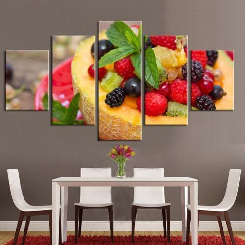 Wall Art Canvas Paintings 5 Pieces Fruit Cantaloupe Raspberry Pictures Prints Home Decor Poster For Living Room Modular Frame