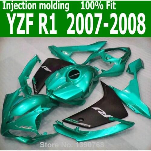 Bodywork Fairings For YAMAHA YZF R1 07 * 08 ( water Green ) yzfr1 free customize Injection fairing kit CQ38