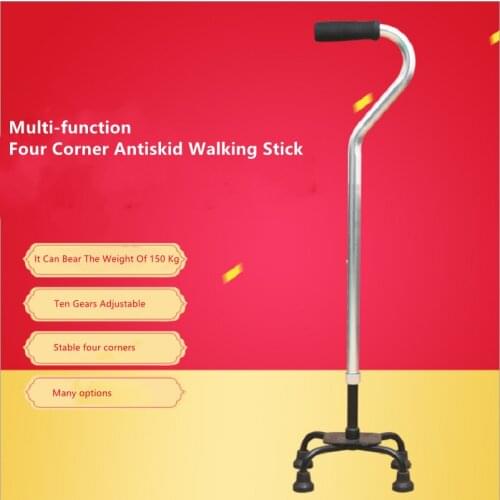 LC Four Corner Antiskid Walking Stick Retractable Adjustment With Led Light Daily Help Mountain Climbing