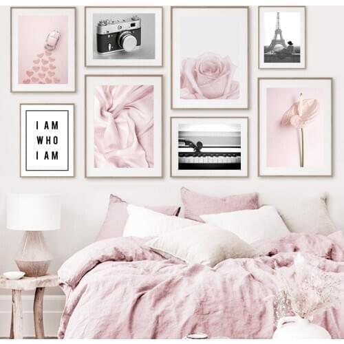 Paris Tower Woman Light Pink Rose Wall Art Canvas Painting Nordic Posters And Prints Wall Pictures For Living Room Vintage Decor