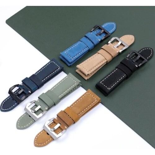 Retro Crazy horse real leather Brown 24mm Watchband For Panerai strap for PAM441 Pin Buckle watch band