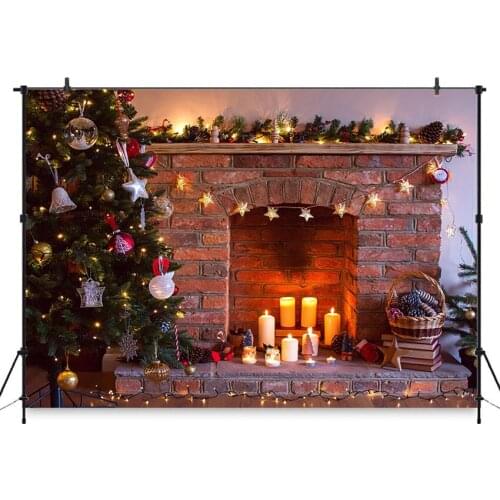 Christmas Backdrop for Photography Fireplace Xmas Tree Decoration Christmas Photo Background for Photo Booth Props