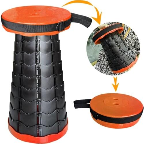 Outdoor Retractable Stool Folding Pocket Chiar Portable Camping Accessories Convenient Fishing Plastic Chairs Foldable Orange
