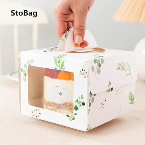 StoBag 10pcs 4Inch With Window Portable Cake Box Birthday Baby Shower Favor Thickened Base Handmade Gift Packing Patisserie