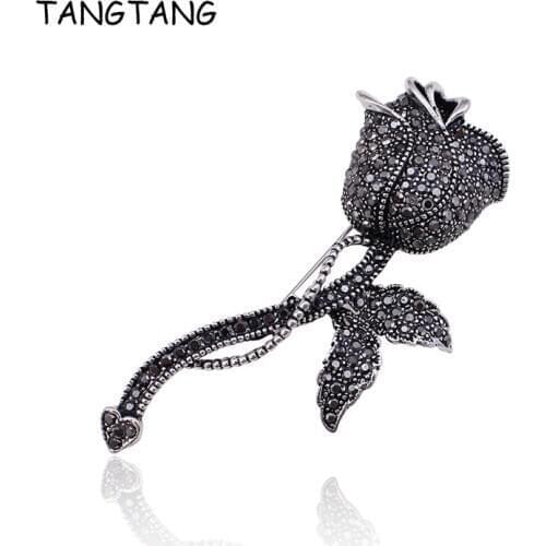 TANGTANG Rose Brooch Full Rhinestone Vintage Flower Brooch Pin Jewelry Romantic Petal Antique JewelryElegant Pins For Mother