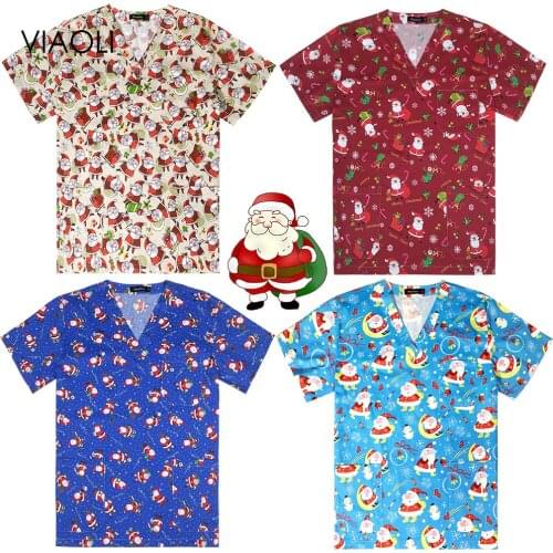 High Quality Nursing Tops for Women Pet Grooming Workwear Short Sleeved Doctor Costume Women V-neck Printed Nursing Scrubs Tops