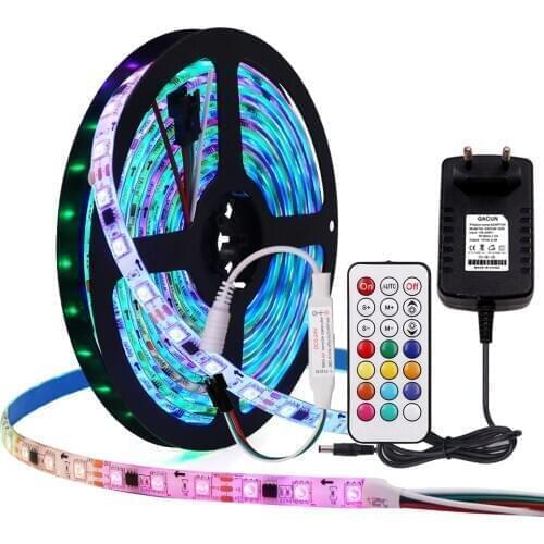 WS2811 RGB Led Strip Light 5050 SMD Individually Addressable Smart RGB Led Strip + 21Key WS2812B Controller + 12V Power Supply