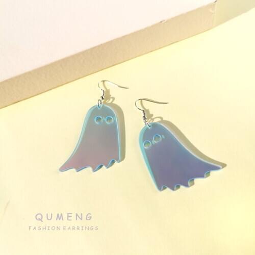 QUMENG 2020 Halloween ghost Reflective hyperbole Funny Acrylic Earrings For Women Fashion drop dangle Earrings girls Jewelry