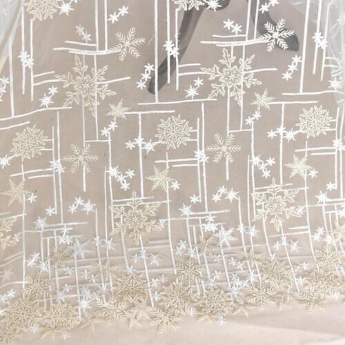 1Y/Lot Champagne Snowflake Embroidered Lace Sewing Fabric Wedding Dresses Handmade Diy Dress Decoration Accessories