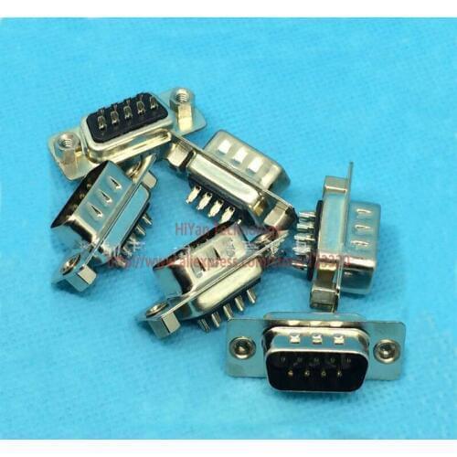 10pcs/lot) RS232 Black Parallel Serial Port DB9 9 Pin D Sub Male Wire Solder Connector DB9 Socket Plug Adapter Back With Nut