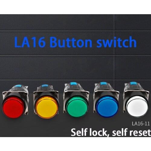 16mm LED Light Push Button Switch Blue Green Red Yellow White lamp Momentary push button auto reset LA16Y-11D