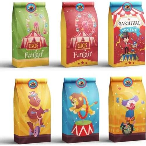 24pcs/Lot Circus Party Theme Candy Bag Paper Gift Bags Candy Bags Box Kids Birthday Baby Shower Packing Bag Party Decoration
