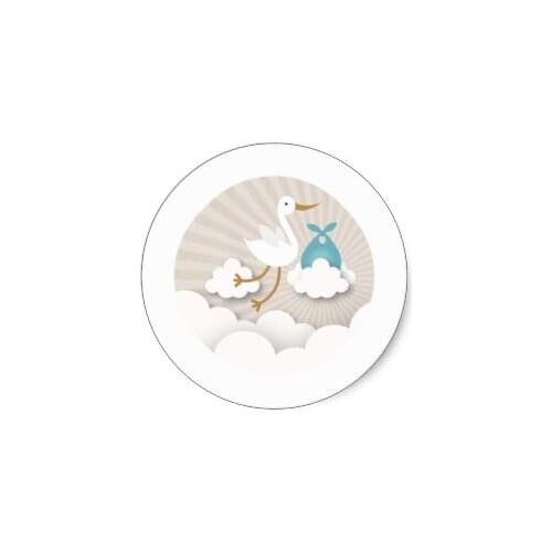 3.8cm Stork with Blue Bundle Boy Baby Shower Classic Round Sticker