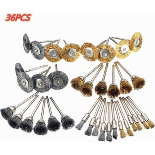 36pcs Polishing Brush Stainless Steel Wire Wheel Brushes Set Kit for Mini Drill Rotary Tools Polishing Dremel Brush Accessories