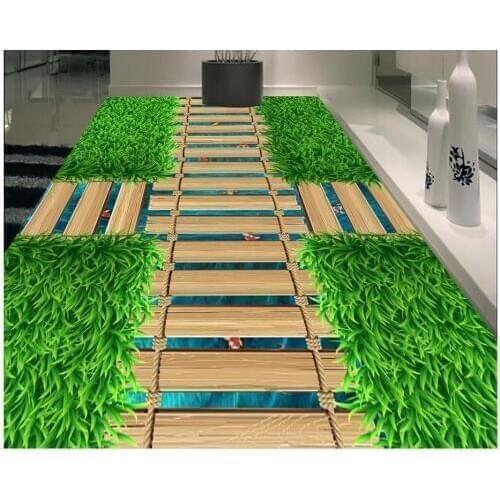 3d flooring 3D green grass bridge goldfish 3d floor painting wallpaper pvc self-adhesive wallpaper