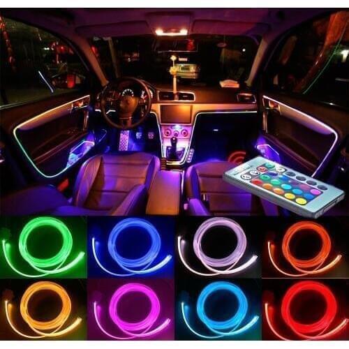 4 meters RGB Ambient Light Car Remote Control Atmosphere Light Lamps Neon Strip DIY 8 Colors for Car Interior Decorative Lights