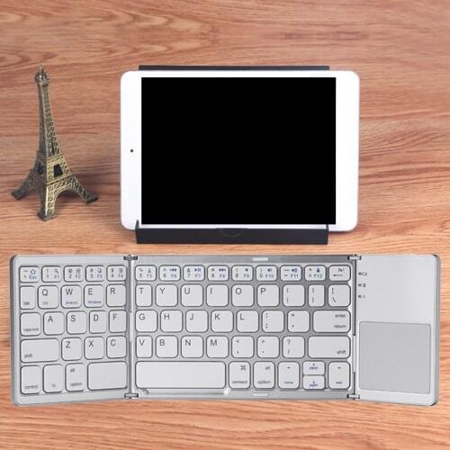 English Wireless Bluetooth Keyboard Pocket Size Mini Folding Keyboard USB Wired Dual Mode w/Touchpad for Windows Android IOS