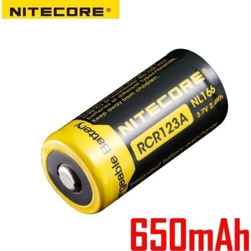 Free Shipping Nitecore NL166 16340 RCR123A 3.7V 2.4Wh 650mAh Lithium Rechargeable Battery