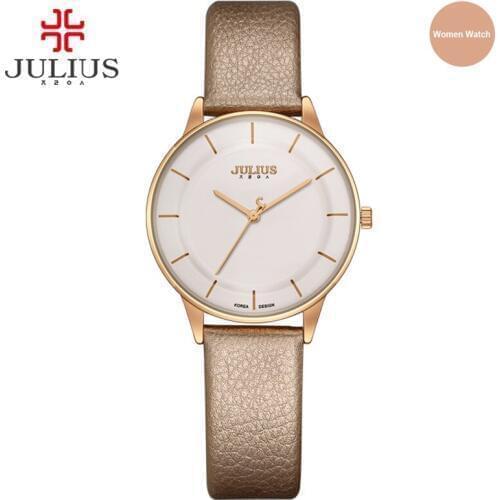 JULIUS Watch Golden Genuine Leather Quartz Retro Watch Women Elegant Black Silver Brief Vogue Simple Stylish Wristwatches JA-957