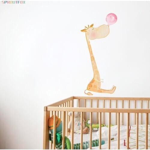 Baby Giraffe Blowing Bubbles Wall Stickers New Year Home Decoration Accessories for Kids Living Room Bedroom Cute Animal Decals